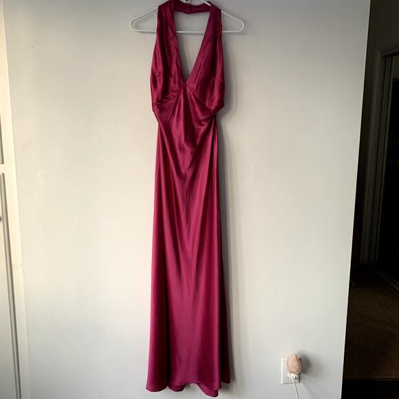 Reformation Daniela Silk Deep V Neck Halter Maxi Dress Gown Hibiscus Tea - Picture 7 of 15